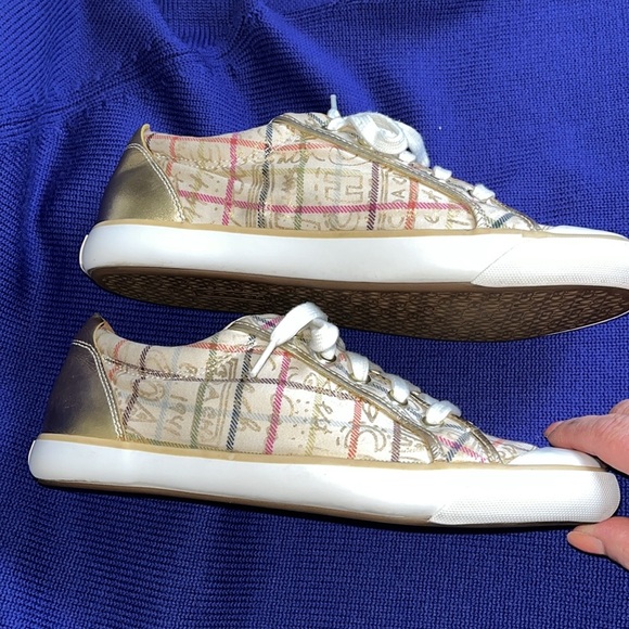 Coach  Barrett sneakers gold trim plaid Sz 10B - Picture 3 of 7